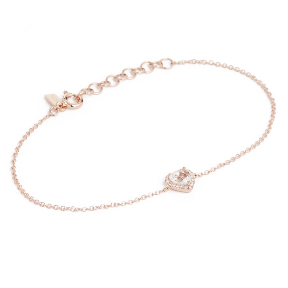 EF Collection 14K White Topaz Heart Chain Bracelet - Picture 2 of 4